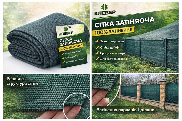 Затіняюча Сітка "Клевер" 100% 1.5 м х 10 м тіньова сітка для захисту від сонця - Фото 1 Затіняюча Сітка "Клевер" 100% 1.5 м х 10 м тіньова сітка для захисту від сонця - зображення 1