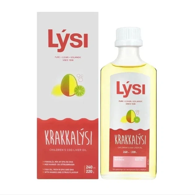 Омега детям (из печени трески, масла тунца) с витаминами A+D3+E, LYSI, вкус манго-лимон, 240 мл - изображение 4