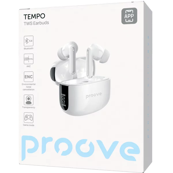 Беспроводные наушники Proove Tempo TWS APP White Bluetooth 5.4 ANC кейс 300 мАч (TWTM0001AP02) - изображение 5