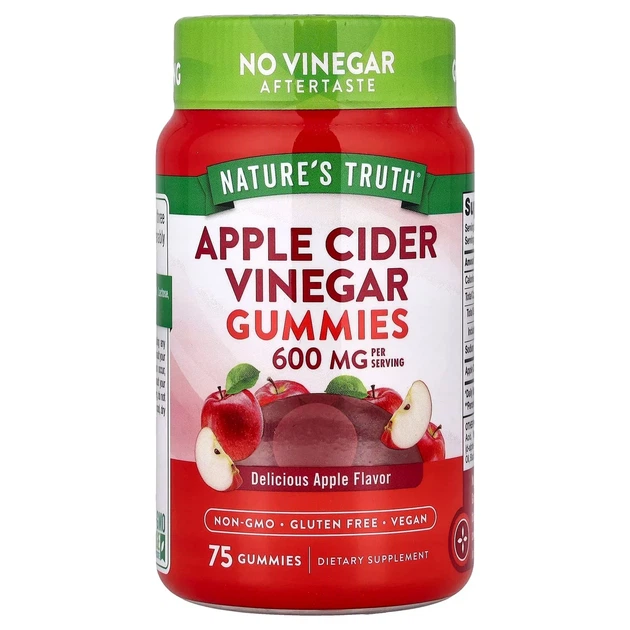 Яблочный уксус, Apple Cider Vinegar, Nature's Truth, вкус яблока, 600 мг, 75 веганских жевательных конфет - изображение 4
