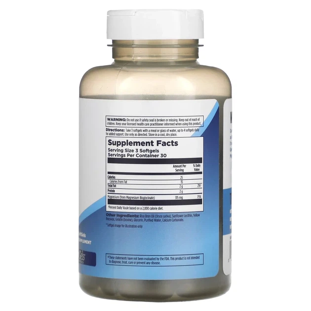 Магний Глицинат высокой усвояемости KAL (High Absorption Magnesium Glycinate) 315 мг 90 желатиновых капсул - изображение 2