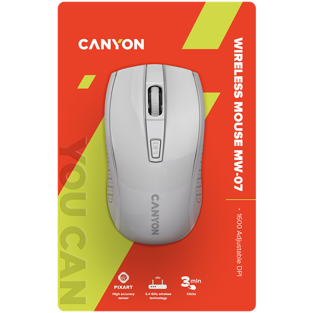 Миша Canyon MW-7 Wireless Білий (CNE-CMSW07W) - Фото 6 Миша Canyon MW-7 Wireless Білий (CNE-CMSW07W) - зображення 6