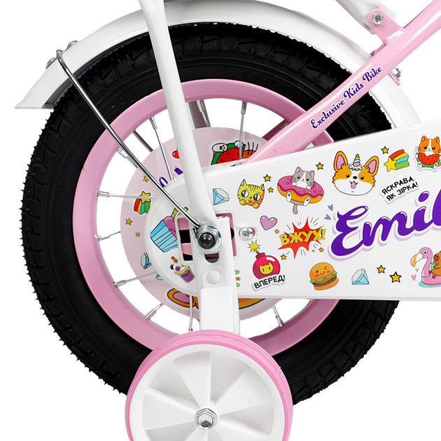 Велосипед Corso Emily 12 дюймов 2-х колесный для детей 3-4 года рост: 80-100 см с ручным и ножным тормозом, корзинкой и дополнительными колесами для девочки розовый - изображение 13