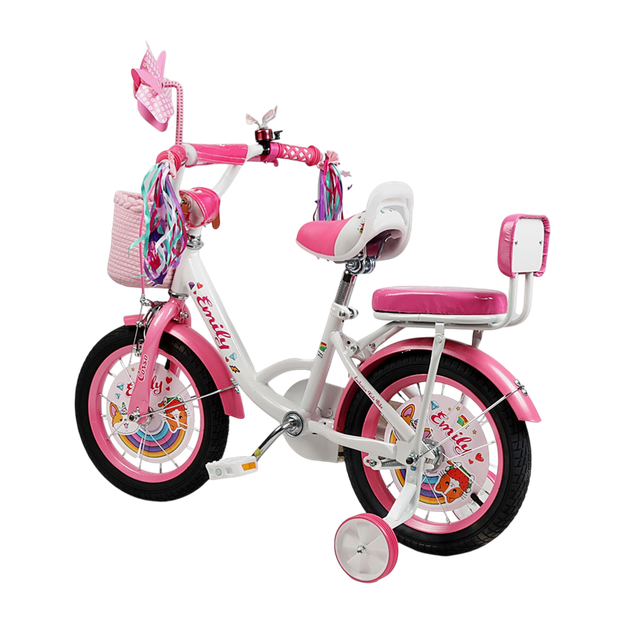 Велосипед Corso Emily 14" 4-5 лет 90-105 см двухколесный со стальной рамой ручным и ножным тормозом и дополнительными колесами для детей - изображение 7