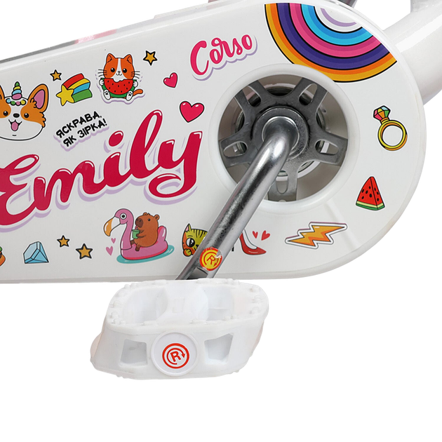 Велосипед Corso Emily 14" 4-5 лет 90-105 см двухколесный со стальной рамой ручным и ножным тормозом и дополнительными колесами для детей - изображение 10