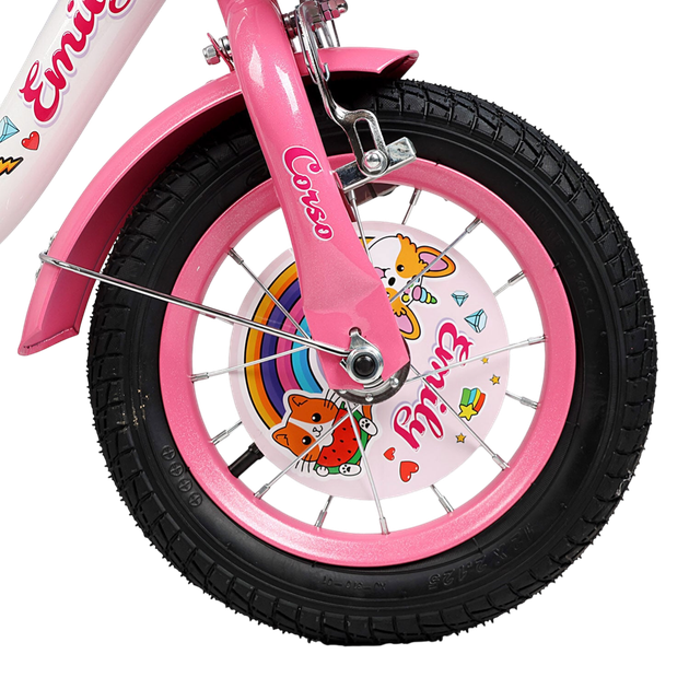 Велосипед Corso Emily 14" 4-5 лет 90-105 см двухколесный со стальной рамой ручным и ножным тормозом и дополнительными колесами для детей - изображение 11