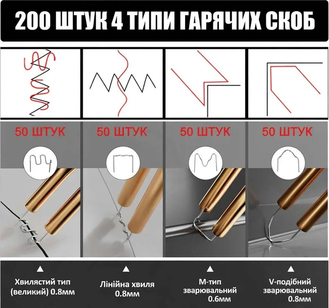 Паяльник для пластика аккумуляторный термостеплер 500W PWG-2 Набор для пайки пластика ремонт автомобильного бампера (200 скоб) - изображение 6