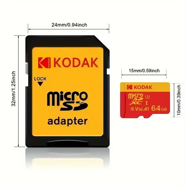 Високошвидкісна карта пам'яті Kodak micro SD/TF 64Гб з адаптером червона - Фото 1 Високошвидкісна карта пам'яті Kodak micro SD/TF 64Гб з адаптером червона - изображение 1