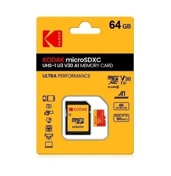 Високошвидкісна карта пам'яті Kodak micro SD/TF 64Гб з адаптером червона - Фото 4 Високошвидкісна карта пам'яті Kodak micro SD/TF 64Гб з адаптером червона - изображение 4