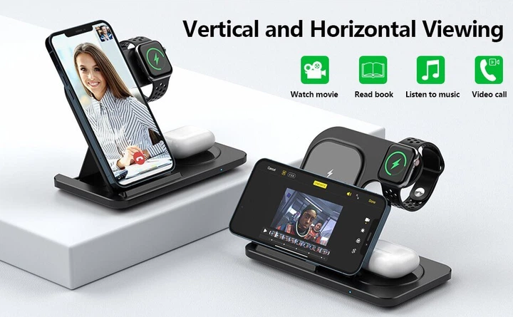 Зарядная станция 3в1 / Беспроводное зарядное устройство 3в1 для смартфона/смарт-часов/наушников - изображение 3