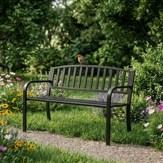 Ławka ogrodowa z oparciem ModernHome by Multistore 120 x 50 cm Czarna (WYI-XG223) - obraz 8