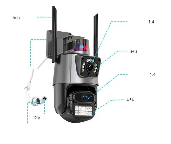 Уличная охранная поворотная WIFI камера Dual Lens Zoom 8MP сирена, зум, удаленным доступом онлайн - изображение 4