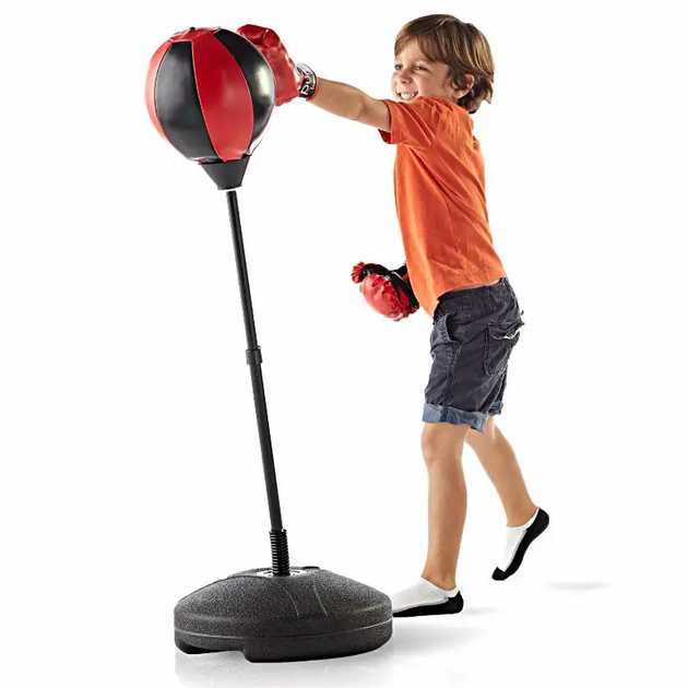 Дитяча боксерська груша на стійці Punching Ball Set з рукавичками набір для боксу для дітей тренажер для дому регульована висота спортивна груша для дітей розвиток координації та сили - изображение 3
