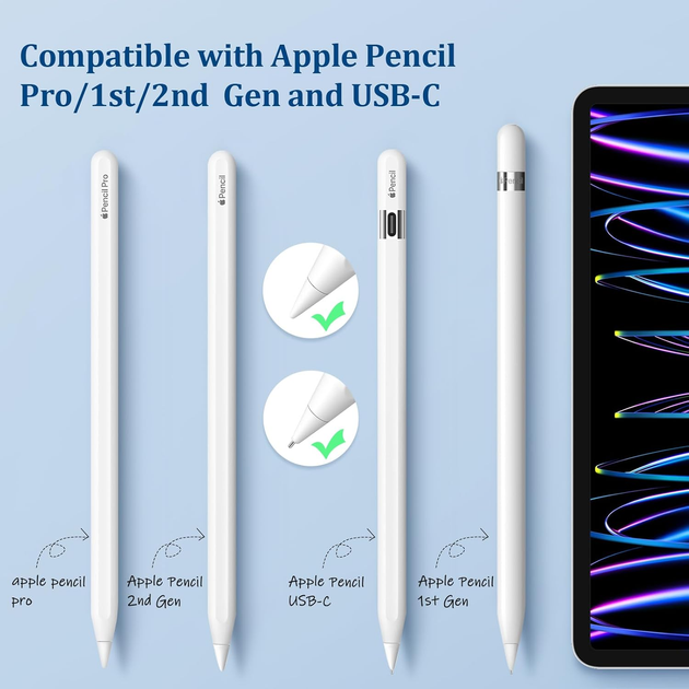 Сменные наконечники для Apple Pencil Pro/2/1/USB-C, 4 шт (POM+ метал), 0.78 мм, износостойкие, точный контроль - изображение 3