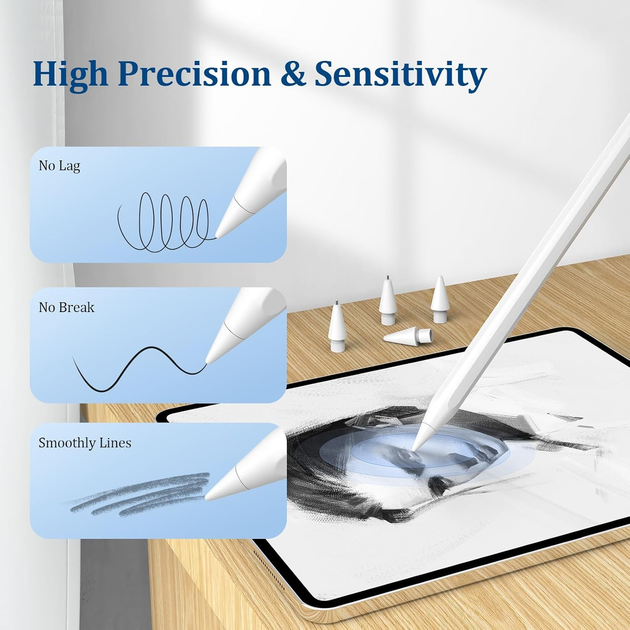 Сменные наконечники для Apple Pencil Pro/2/1/USB-C, 4 шт (POM+ метал), 0.78 мм, износостойкие, точный контроль - изображение 8