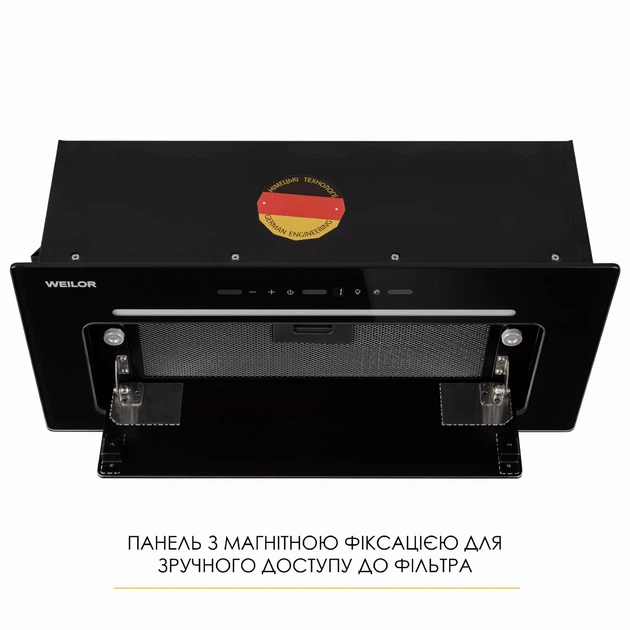 Кухонная вытяжка с управлением жестами Weilor LUMINA WBG 68 BLACK, черная полновстроенная мощная вытяжка на кухню - Фото 4 Кухонная вытяжка с управлением жестами Weilor LUMINA WBG 68 BLACK, черная полновстроенная мощная вытяжка на кухню - изображение 4