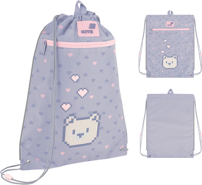 Сумка для взуття Kite Pixel Love 46х33 см Сіра (K26-601M-18) - Фото 2 Сумка для взуття Kite Pixel Love 46х33 см Сіра (K26-601M-18) - зображення 2