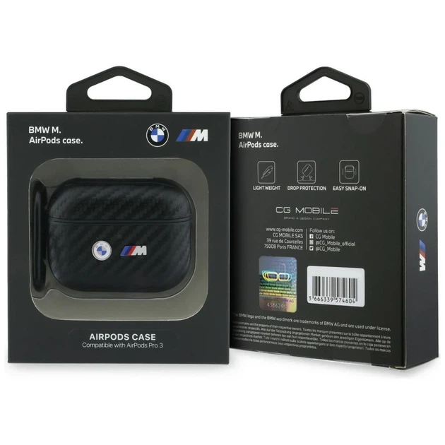 Чехол для наушников BMW Carbon Metal Logo для AirPods Pro 3 Black (BMAP3WMPUCA2) - изображение 4