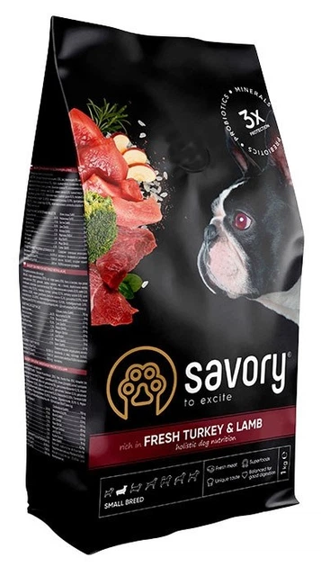 Karma sucha dla psów dorosłych małych ras Savory z indykiem i jagnięciną 1 kg 260501 (4820232630341) - Zdjęcie 1 Karma sucha dla psów dorosłych małych ras Savory z indykiem i jagnięciną 1 kg 260501 (4820232630341) - obraz 1