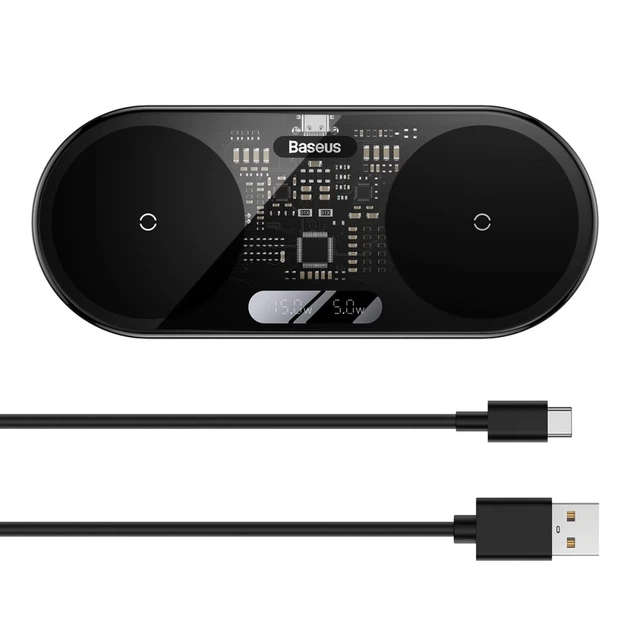 Беспроводное зарядное устройство Baseus Digital LED Display Universal Version 2-in-1 20W Black (WXSX010101) - Фото 7 Беспроводное зарядное устройство Baseus Digital LED Display Universal Version 2-in-1 20W Black (WXSX010101) - изображение 7