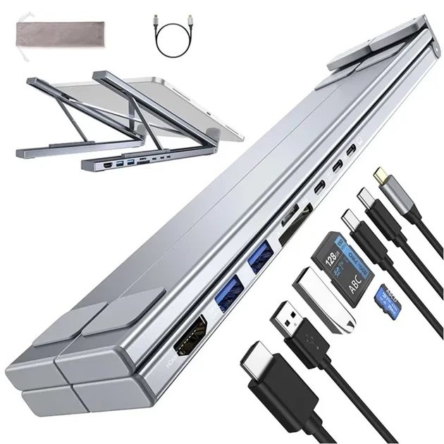 Док-станция-подставка для ноутбука 8-в-1 с концентратором USB-C складная - Фото 1 Док-станция-подставка для ноутбука 8-в-1 с концентратором USB-C складная - изображение 1