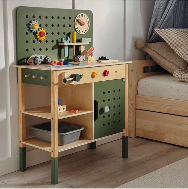 Zestaw do zabawy Woopie Green Warsztat Stem drewniany z narzedziami 58250 (5906280658250) - obraz 5