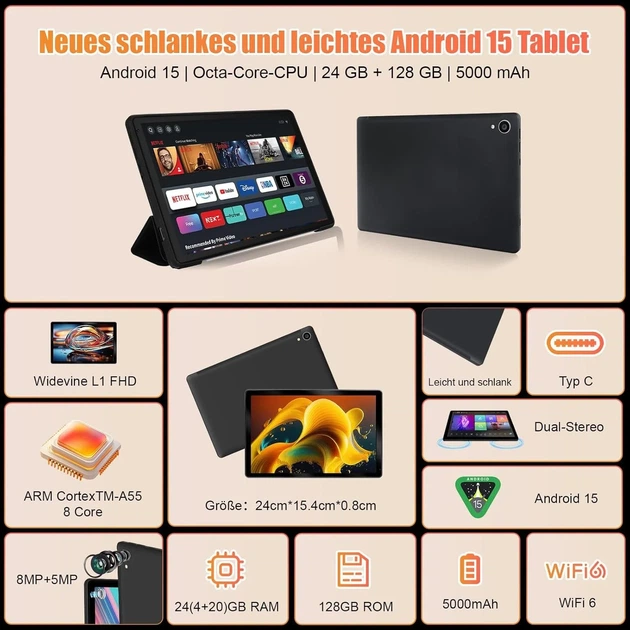 Планшет 10.1” Aumi C109 (4+20)/128Gb 8 ядер Android 15 Черный - изображение 2
