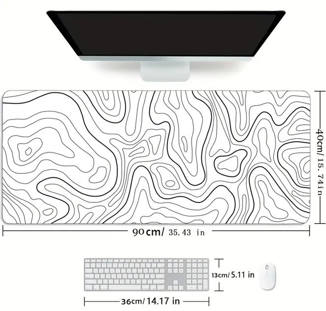 Килимок для миші 900х400х2 мм. White Contour, белый с линиями, из ткани и резины, Control-поверхность, прошитые края - изображение 2