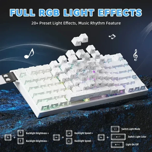 Магнітна клавіатура ATTACK SHARK R82 HE White Contour, Hall Effect, Rapid Trigger, 8000 Гц опитування, RGB підсвічування - зображення 6