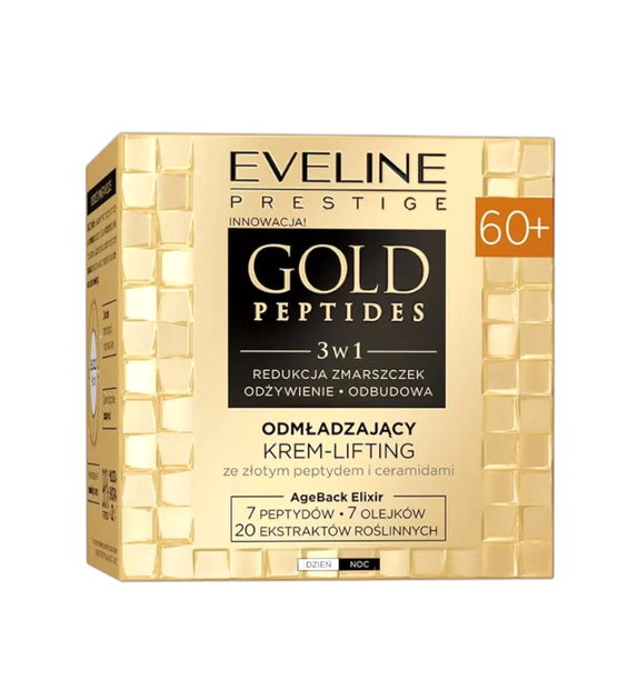 Крем-ліфтінг Eveline Cosmetics GOLD PEPTIDES омолоджуючий з пептидами золота та керамидами 60+ день/ніч 50 мл 3057 - Фото 1 Крем-ліфтінг Eveline Cosmetics GOLD PEPTIDES омолоджуючий з пептидами золота та керамидами 60+ день/ніч 50 мл 3057 - изображение 1