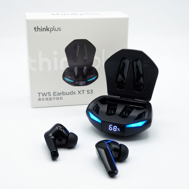 Бездротові спортивні навушники Lenovo Thinkplus XT53 TWS Bluetooth, сенсорні навушники в кейсі з підсвідкою, Black - Фото 7 Бездротові спортивні навушники Lenovo Thinkplus XT53 TWS Bluetooth, сенсорні навушники в кейсі з підсвідкою, Black - зображення 7