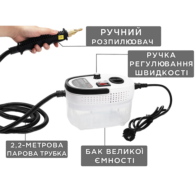 Пароочиститель портативный MYWUBAO 2500 Вт 3 насадки Белый - изображение 7