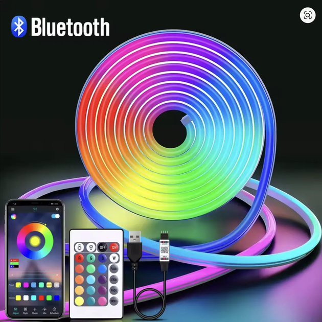 Гибкая неоновая LED Neon RGB лента 5 м с Bluetooth управлением пультом и приложением - изображение 3