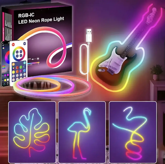 Гибкая неоновая LED Neon RGB лента 5 м с Bluetooth управлением пультом и приложением - изображение 5