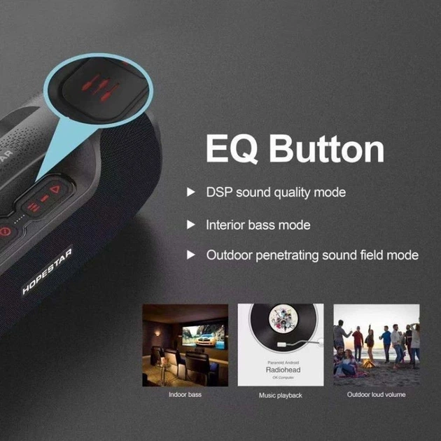 Портативна бездротова Bluetooth колонка Hopestar A6X |BT5.0, 55W, TWS, AUX/TF/USB, 4h, IPX6| Black - изображение 3