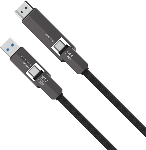 Кабель 4smarts USB4 HDMI Cable ComboCord 240W 1.5 m Black (4252011911769) - Фото 5 Кабель 4smarts USB4 HDMI Cable ComboCord 240W 1.5 m Black (4252011911769) - зображення 5