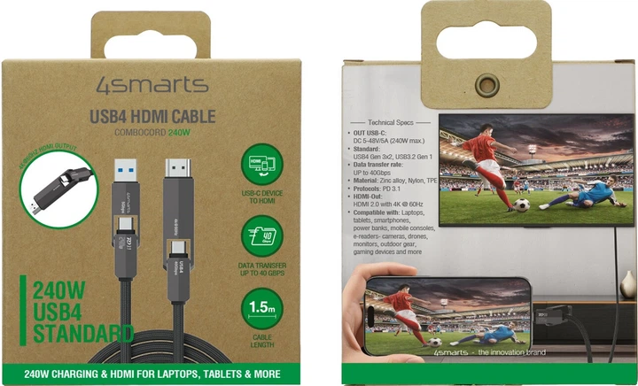 Кабель 4smarts USB4 HDMI Cable ComboCord 240W 1.5 m Black (4252011911769) - Фото 7 Кабель 4smarts USB4 HDMI Cable ComboCord 240W 1.5 m Black (4252011911769) - зображення 7