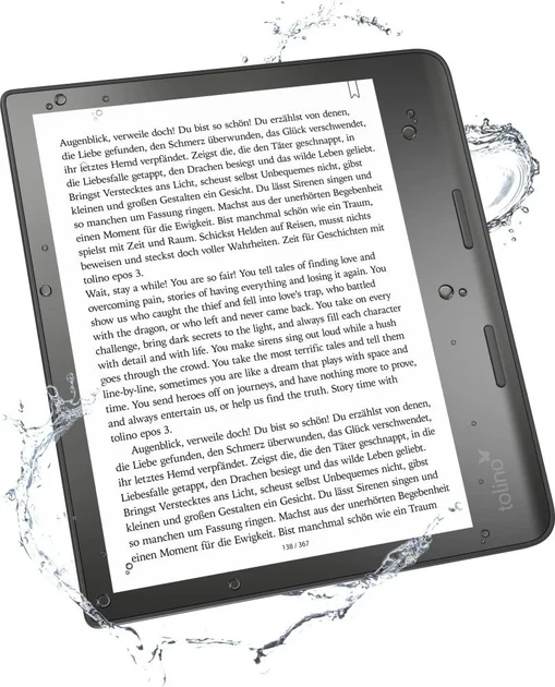 Электронная книга 8" Tolino Epos 3 / 32 ГБ / Android 8.1 / Wi-Fi / Сенсорный E-Ink экран (1440 × 1920) / Настраиваемая яркость / Влагозащищенность IPX8 / Черная Б/В - изображение 6