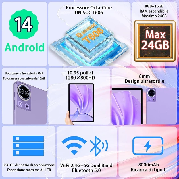 Планштет 11" Skyegg K15 8+16/256Gb 8 ядер Android 14 8000 mAh Фиолетовый Б/В - Фото 4 Планштет 11" Skyegg K15 8+16/256Gb 8 ядер Android 14 8000 mAh Фиолетовый Б/В - изображение 4