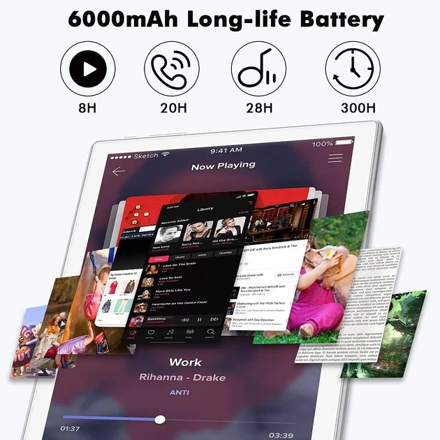 Планшет 10,1" Full HD Zonko D118 4/64 ГБ 4G 2-SIM 8 ядер Android 13 6000 мАч Бело-серый Б/В - изображение 5
