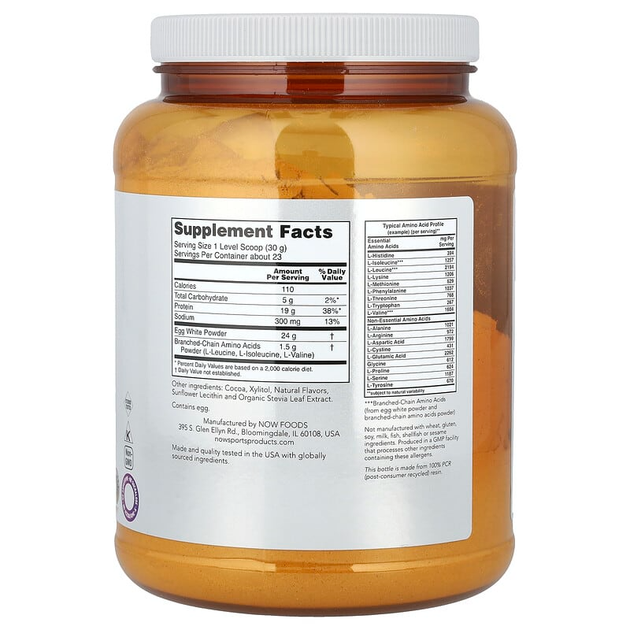 Протеїн із яєчного білка NOW Foods, Sports "Egg White Protein" зі смаком вершковий шоколад (680 г) - зображення 2