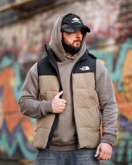 Стильна чоловіча демісезонна жилетка The North Face 2XL чорно-бежева (95328) - зображення 7