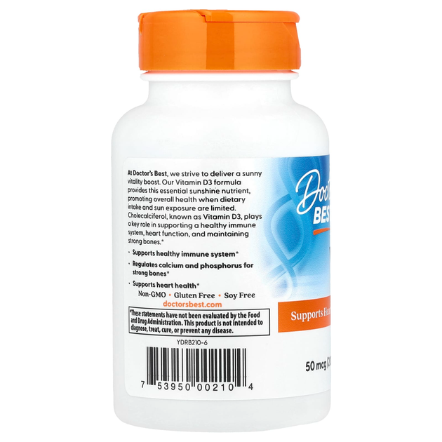 Вітамін D3, Doctor's s Best, Vitamin D3, 2000 МО, 180 гельових капсул - зображення 3