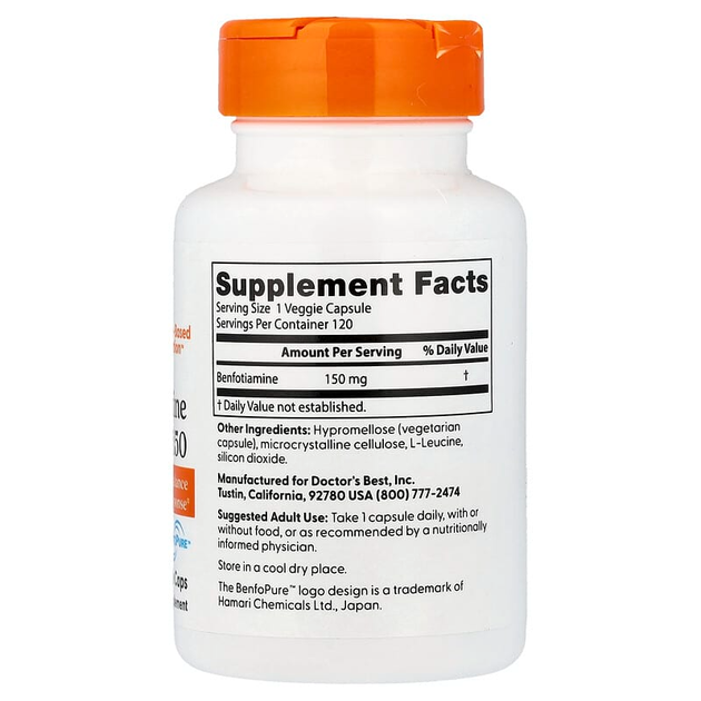 Бенфотиамин Doctor's Best "Benfotiamine" 150 мг, биодоступная форма витамина В1 (120 капсул) - изображение 2