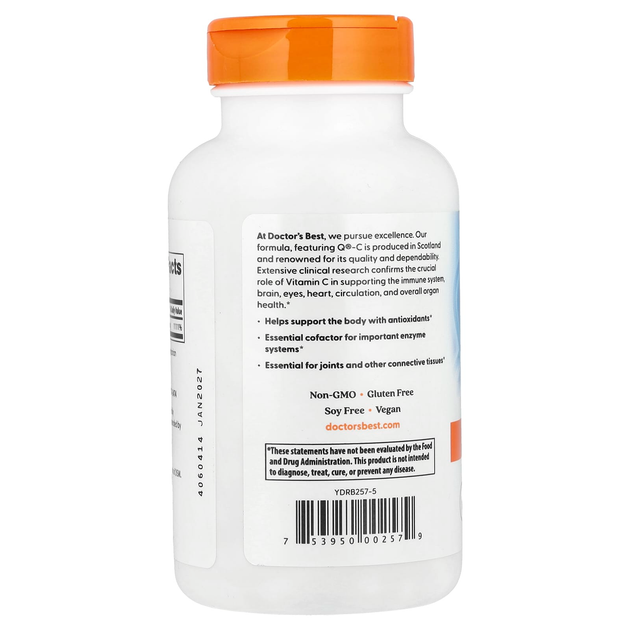 Витамин С Doctor's Best "Vitamin C with Q-C" в форме аскорбиновой кислоты высокого качества, 1000 мг (120 вегетарианских капсул) - изображение 3