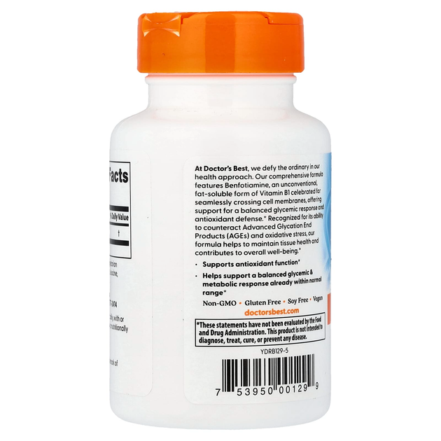 Бенфотиамин Doctor's Best "Benfotiamine" 150 мг, биодоступная форма витамина В1 (120 капсул) - изображение 3