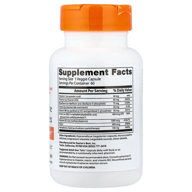Комплекс вітамінів групи В, Doctor's s Best "Fully Active B Complex with Quatrefolic" активна форма (60 капсул) - зображення 2
