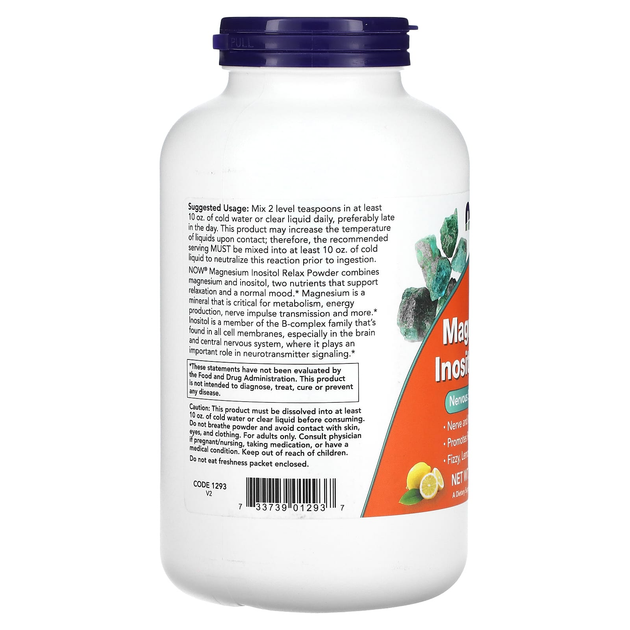 Магний с инозитолом NOW Foods "Magnesium Inositol Relax" расслабляющий, порошок со вкусом лимонада (454 г) - изображение 3