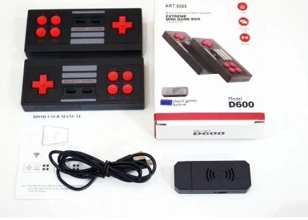 Ігрова приставка GAME D600 HDMI 620 ігор з бездротовими джойстиками, ретро консоль 8 біт для телевізора, міні приставка з HDMI адаптером чорна - изображение 7