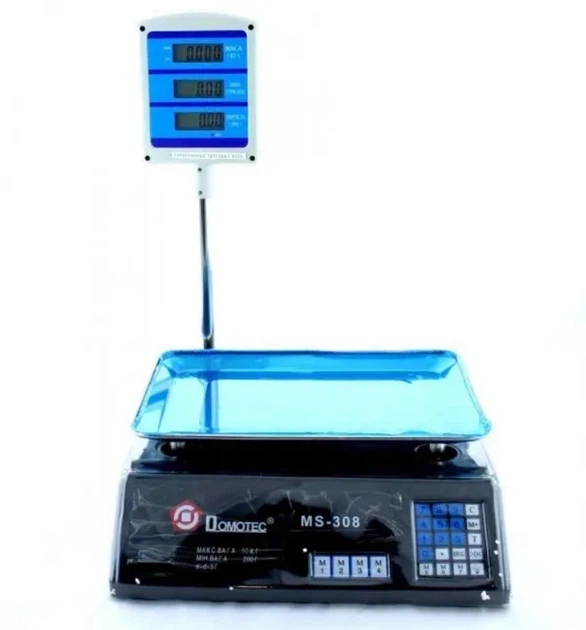 Торгові електронні ваги Domotec MS-308 до 50 кг з аккумулятором, підвійним дисплеєм та підсвіткою, ваги для магазину та ринку. - изображение 4